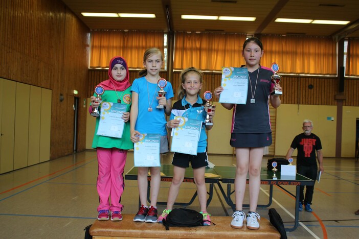 Siegerehrung der AK II der Mädchen (v.l.): Fatemeh Boshtavai, Anastasia Schütz, Sarah Timur und Lea Maria Wahl.