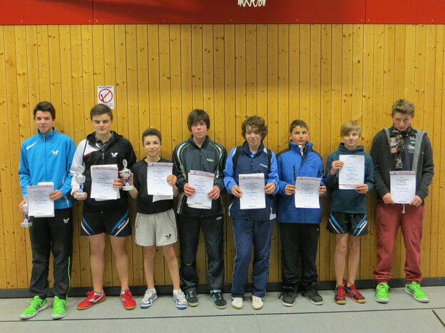 Männliche Jugend (v.l.): 1. Tom Tworuschka (NSC W.-Steinberg), 2. Manfred Krupenkow (TSV Allendorf/Lda.), 3. Paul Schopen (NSC W.-Steinberg), 4. Tim Stoll (NSC W.-Steinberg), 5. Dennis Müller (Gießener SV), 6. Kevin-Falco Krendl (TV Trais-Horloff), 7.