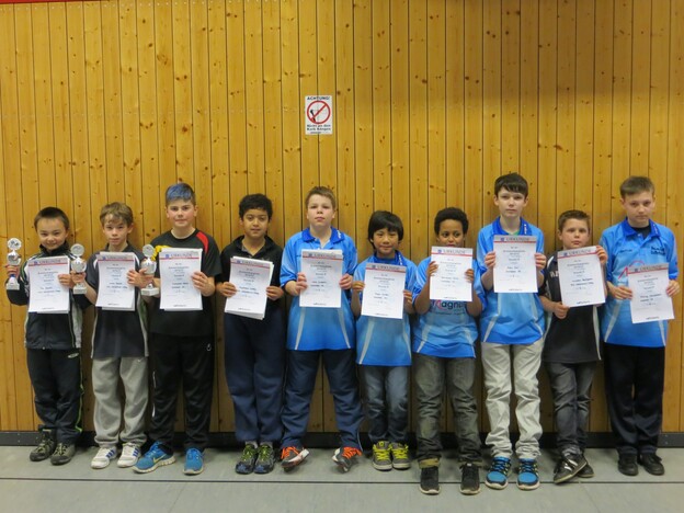 Schüler B (v.l.): 1. Tim Neuhof (NSC W.-Steinberg), 2. Jonas Häuser (NSC W.-Steinberg), 3. Donatus Wack (Gießener SV), 4. Keyshawn Cosby (NSC W.-Steinberg), 5. Leon Kossatz (Gießener SV), 6. Ryan Harder (Gießener SV), 7. Merhawie Kiros (Gießener SV)